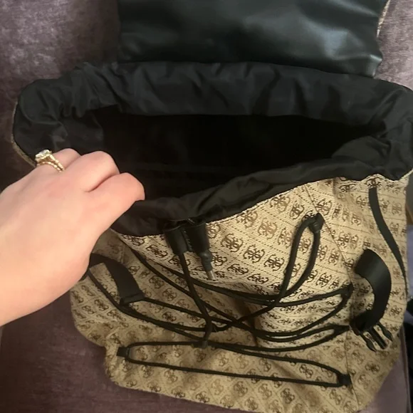GUESS Tan Monogram Backpack - Picture 3 of 3